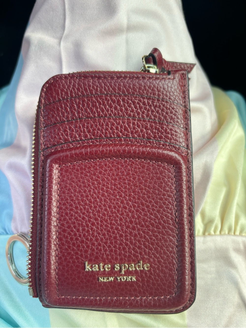 kate spade Pebble Leather Burgundy Zip Card Phone Wallet